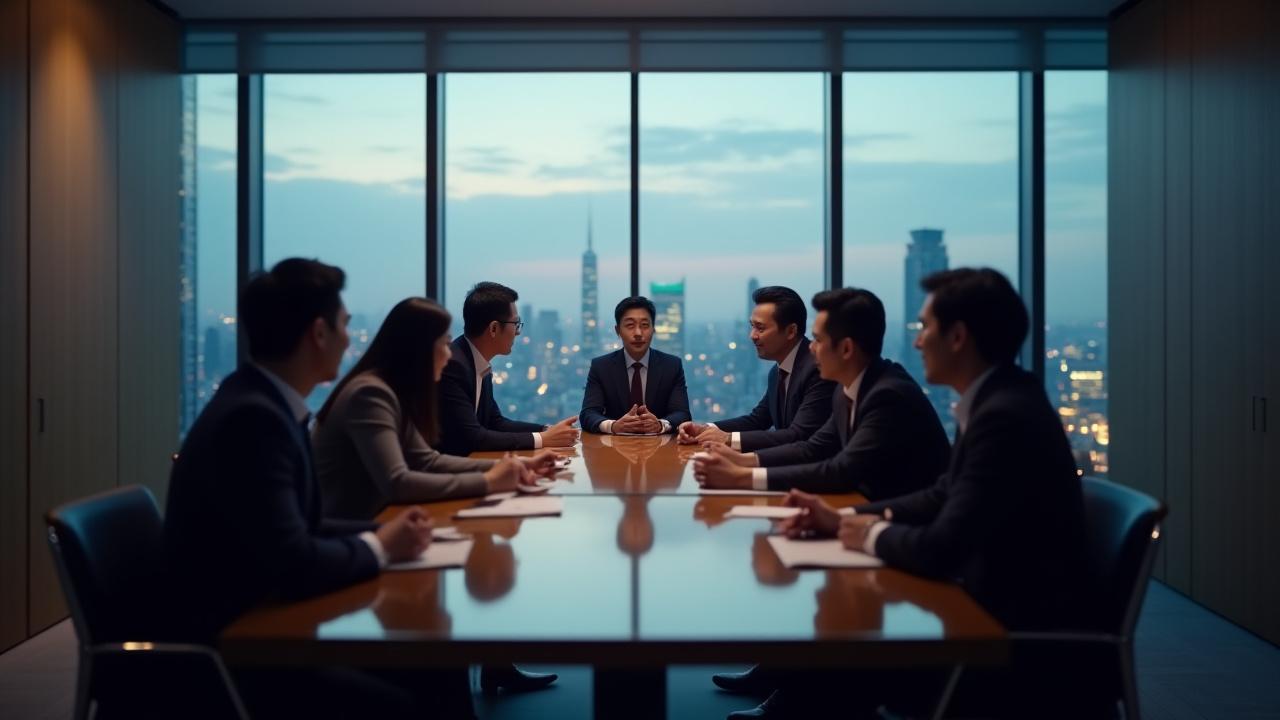 多様なビジネスパーソンが現代的な東京の会議室で活発に議論する様子